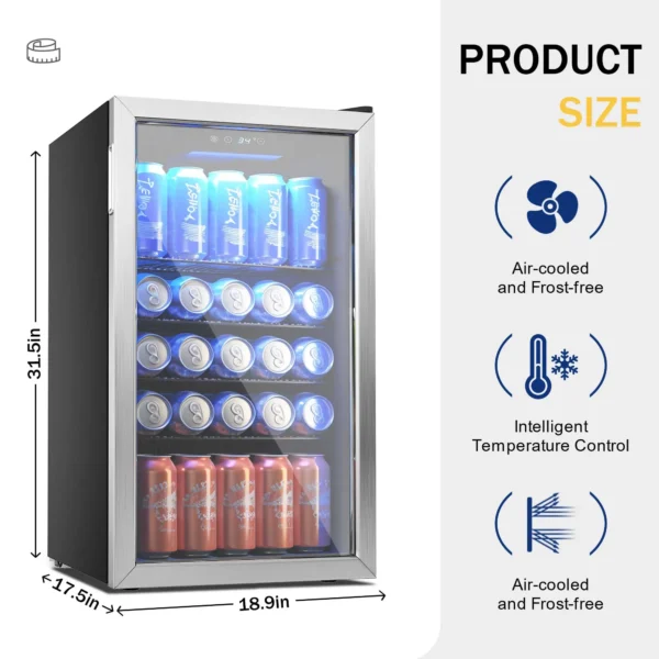 Beverage Refrigerator and Cooler, 125 Can Mini fridge with Glass Door for Home/Bar/Office, Silver - Image 2