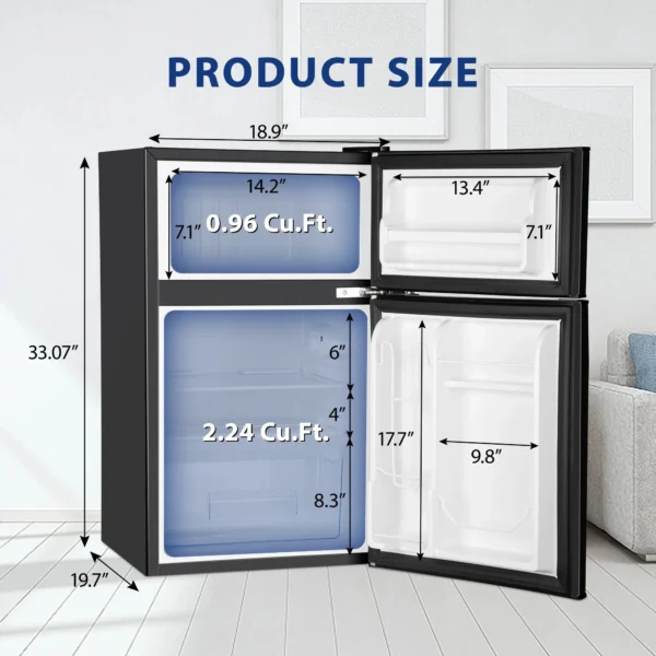 Mini Fridge with Freezer, 3.15 Cu ft Two Door Compact Small Fridge Adjustable Removable Shelves,For Bedroom/Dorm/Office - Image 4