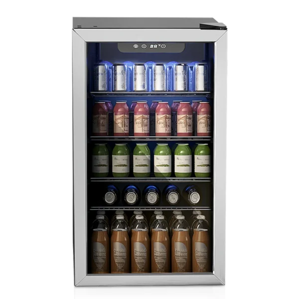 Beverage Refrigerator and Cooler, 125 Can Mini fridge with Glass Door for Home/Bar/Office, Silver