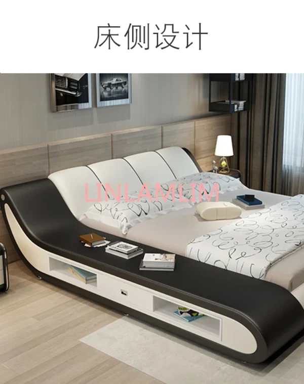 real Genuine leather bed frame Modern Soft Beds with storage Home Bedroom Furniture cama muebles de dormitorio / camas quarto - Image 3