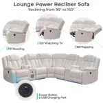 Power Recliner Sectional Sofa Couches with Bass Speakers for Living Room,Leather Reclining Corner Sectionals Sofa Couch Sets wit