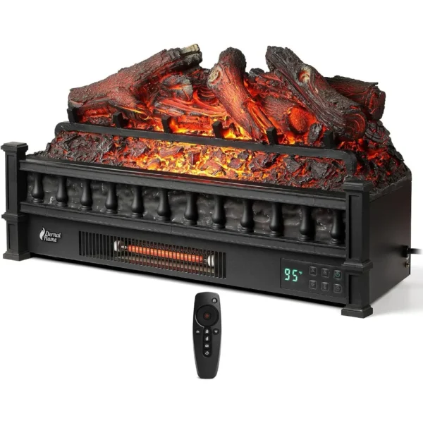 Eternal Flame 26-Inch Infrared Quartz Electric Fireplace Log Heater, Realistic Lemonwood Logs, Adjustable Flame Colors