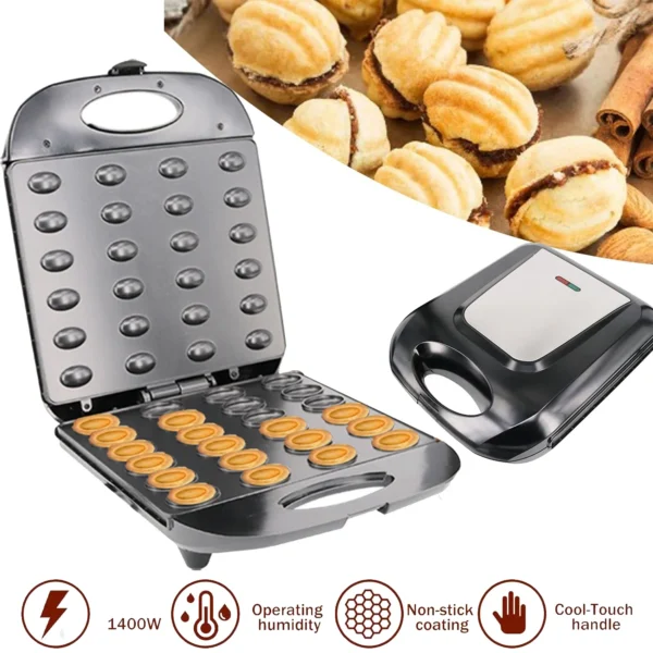 Mini Electric Walnut Cake Maker 24 Cake Troughs Automatic Nut Waffle Bread Machine Sandwich Iron Toaster Baking Breakfast Pan
