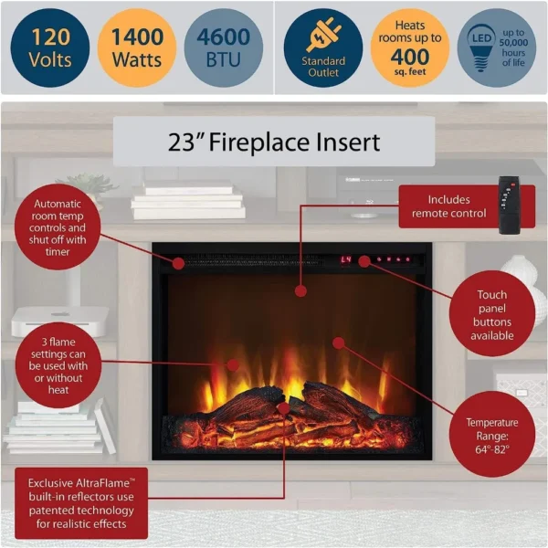 Electric Fireplace TV Stand for TVs up to 70", With 4 open Shelves (2 Adjustable) Adjust the Heat Settings and Set a Timer - Image 4