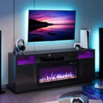 Fireplace TV Stand for TVs Up to 75", LED Light Entertainment Center with 36" Electric Fireplace Heater