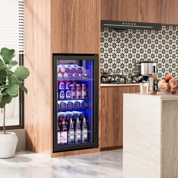 Refrigerator Cooler-120 Cans Freestanding Mini Fridge Cooler with Glass Door, Adjustable Shelves & Digital Temperature - Image 5