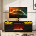 Fireplace TV Stand with Led Lights and Power Outlets, Entertainment Center with Electric Fireplace, wivel TV Stand Mount