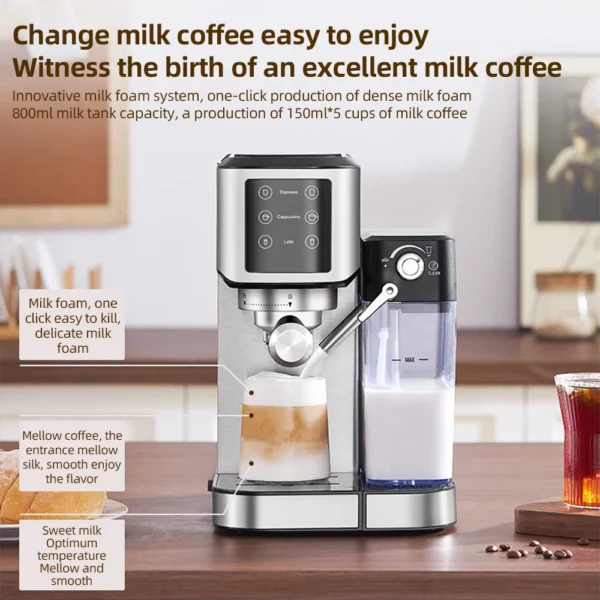 XEOLEO 3 in 1 Semi Automatic Espresso Cappuccino Latte Coffee Machine Milk Froth Ground Coffee Cappuccino maker Cafeteria 20Bar - Image 2