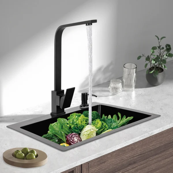 Large Capacity Kitchen Sink Black King Kong Sink + Sewer Set + Black Soap Dispenser + Faucet Washing Basin - Image 2