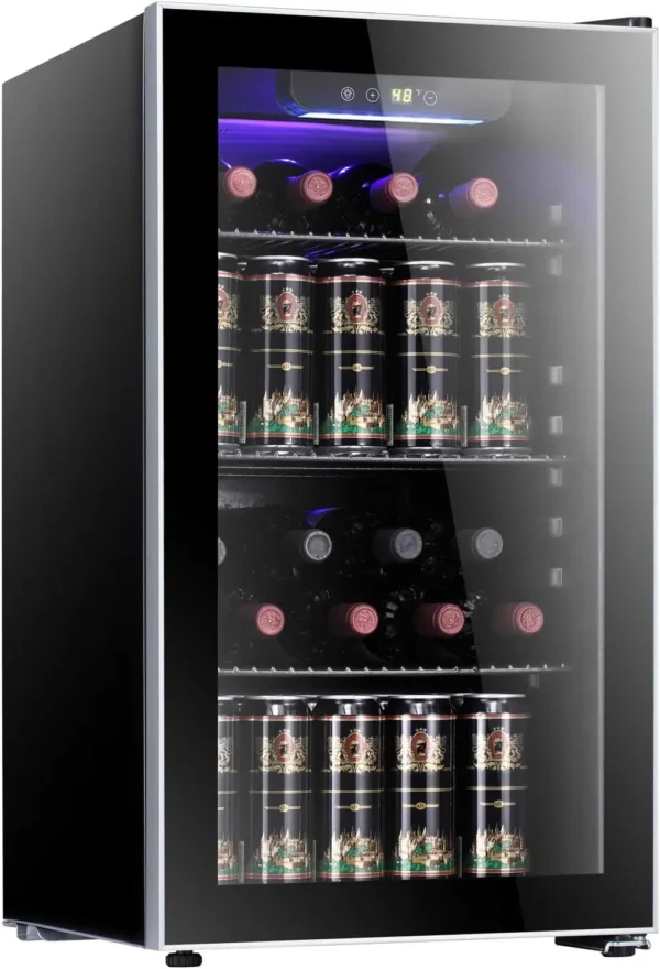 Star 26 Bottle 130 Can Wine Cooler/Cabinet Beverage Refrigerator Mini Wine Cellar Beer Soda Clear Glass Door Bar Fridg