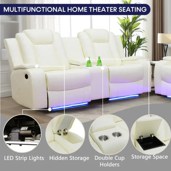 recliner, Recliner Sofa Set, Leather Reclining Sofa with USB Port/Wireless Charger/Storage Console/Cup Holder, Sofa Living Room - Image 3