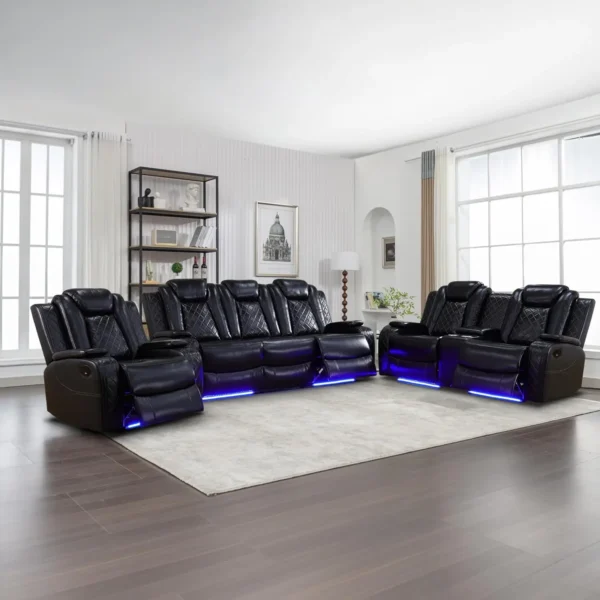 recliner, Recliner Sofa Set, Leather Reclining Sofa with USB Port/Wireless Charger/Storage Console/Cup Holder, Sofa Living Room - Image 7