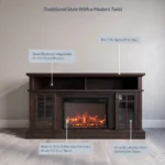 Traditional 58" Rustic TV Stand with 23" Electric Fireplace Heater with Sound, Media Entertainment Center Console Table for