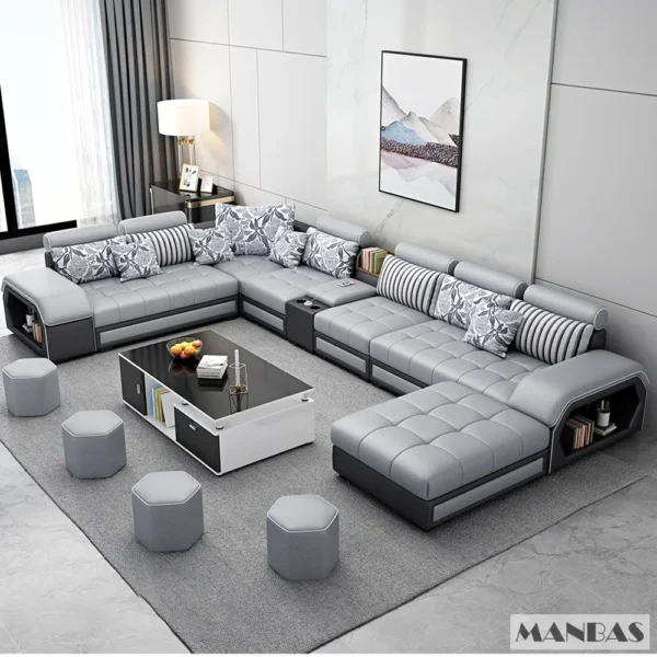 Linlamim Fabric Sofa Set Furniture Living Room Sofa Set with USB and Stools / Big U Shape Cloth Couch Sofas for Home Furniture - Image 9