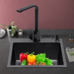 Large Capacity Kitchen Sink Black King Kong Sink + Sewer Set + Black Soap Dispenser + Faucet Washing Basin