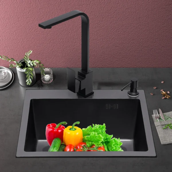 Large Capacity Kitchen Sink Black King Kong Sink + Sewer Set + Black Soap Dispenser + Faucet Washing Basin - Image 5