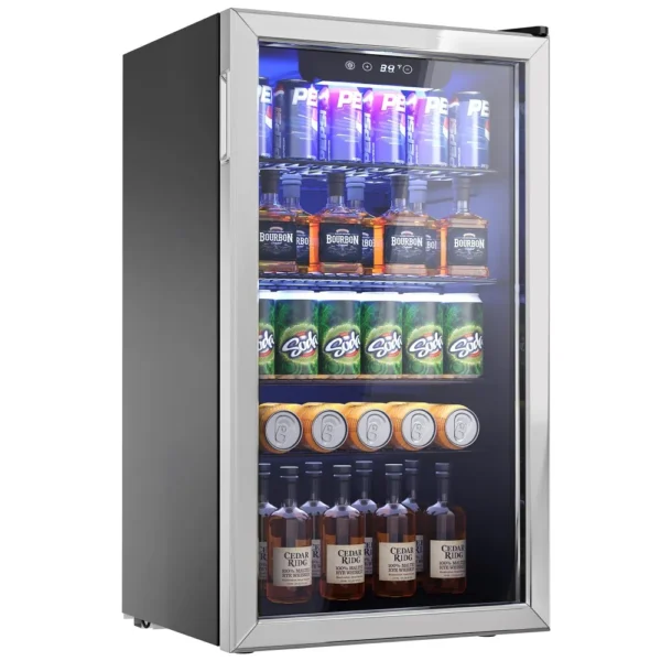 Beverage Refrigerator Cooler,126 Can Mini Fridge with Glass Door Freestanding, Beverage Cooler with Adjustable Removable Shelves