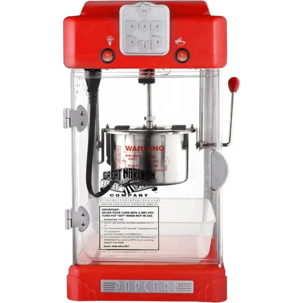 Pop Pup Countertop Popcorn Machine – Tabletop Popper Makes 1 Gallon – 2.5-Ounce Kettle, Catch Tray Warming Light & Scoop, Red - Image 4