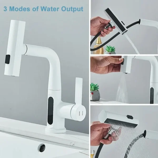 Temperature Digital Display Basin Faucet For Bathroom Pull Out Waterfall Stream 3 Way Sprayer Hot Cold Water Sink Mixer Wash Tap - Image 4