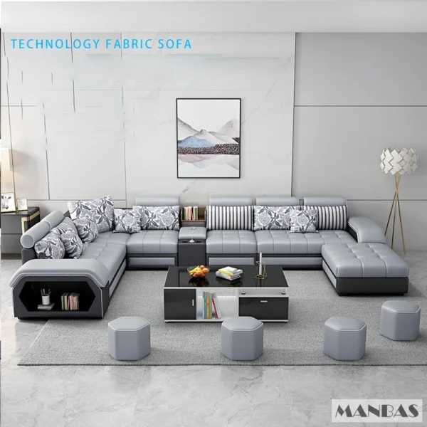 Linlamim Fabric Sofa Set Furniture Living Room Sofa Set with USB and Stools / Big U Shape Cloth Couch Sofas for Home Furniture - Image 6