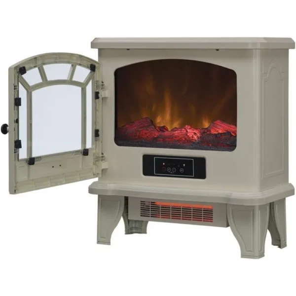 Electric Fireplace Stove 1500 Watt Infrared Heater with Flickering Flame Effects - Cream - Image 4