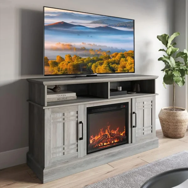 Traditional 58" Rustic TV Stand with 23" Electric Fireplace Heater with Sound, Media Entertainment Center Console Table for - Image 8