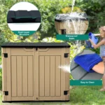 Outdoor Horizontal Storage Sheds w/o Shelf, 35 Cu Ft Lockable Resin Waterproof Shed, Ideal for Garden Tools, Easy to Assemble