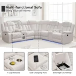 Power Recliner Sectional Sofa Couches with Bass Speakers for Living Room,Leather Reclining Corner Sectionals Sofa Couch Sets wit