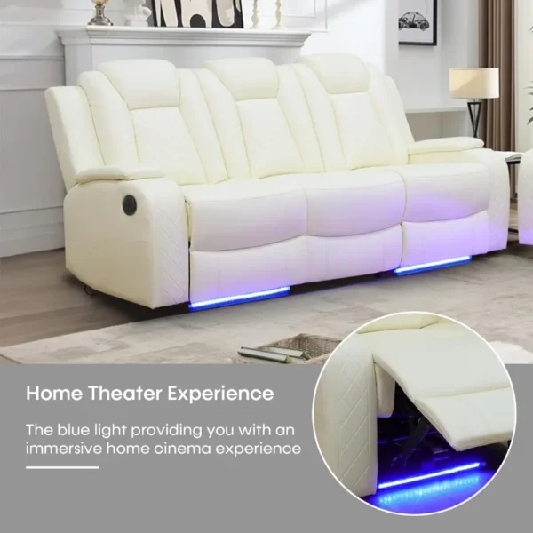 Recliner Sofa Set, Leather Reclining Sofa with USB Port/Wireless Charger/Storage Console/Cup Holder, Sofa Living Room Furniture - Image 5