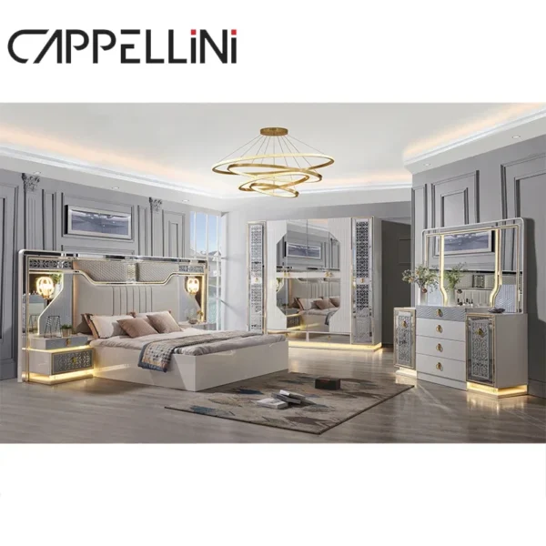 Modern Luxury Bedroom Furniture Bedroom Suit Bed White Leather Bed Home Furniture Bedroom Set Standard Size - Image 7