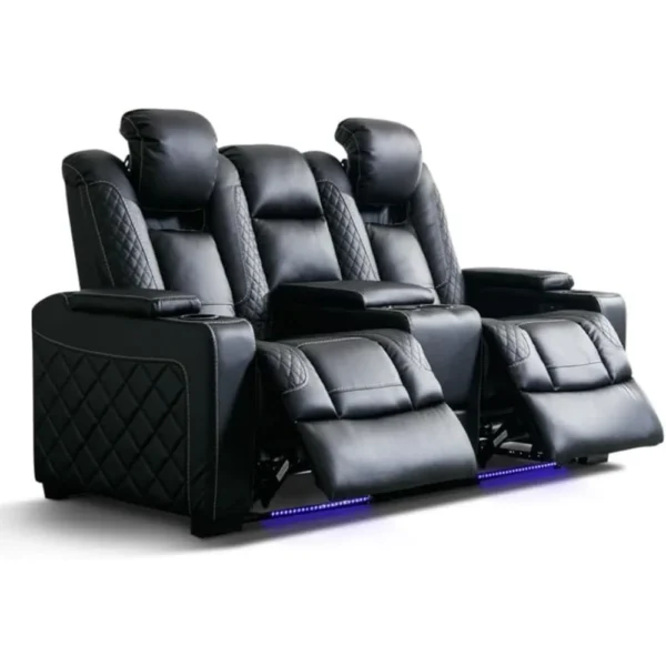 Home Theater Seating, Center Storage Console, Arm Storage, Cup Holders, Faux Leather Power Electric Recliner Loveseat Chair - Image 6