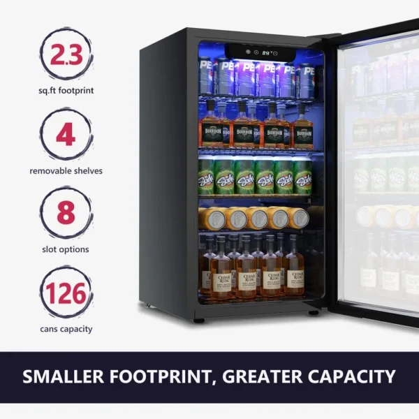 Beverage Refrigerator Cooler,126 Can Mini Fridge with Glass Door Freestanding, Beverage Cooler with Adjustable Removable Shelves - Image 2