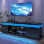 TV Stand for 85 Inch TVs, Entertainment Center with Power Outlet, Storage and LED Lights, Modern High Gloss Gaming TV Stand