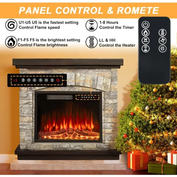 36" Electric Fireplace, TV Stand Freestanding Heater with Remote Control Timer LED Flame, 23 Inch Electric Fireplace Insert - Image 3