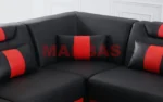 MANBAS Italian Genuine Leather Sectional Sofa with LED Lights | Futuristic Furniture U Shape Couch Living Room Big Sofas Set