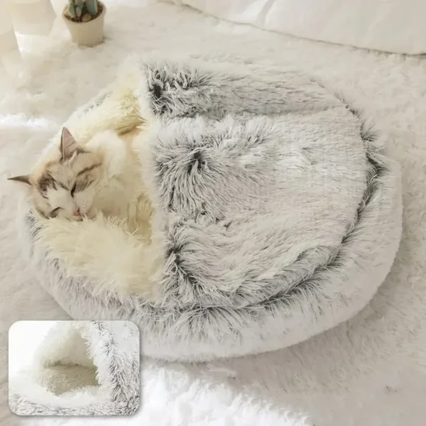 Soft Plush Pet Bed with Cover Round Cat Bed Pet Mattress Warm Cat Dog 2 in 1 Sleeping Nest Cave for Small Dogs - Image 3