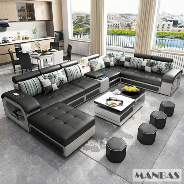 Linlamim Fabric Sofa Set Furniture Living Room Sofa Set with USB and Stools / Big U Shape Cloth Couch Sofas for Home Furniture - Image 7