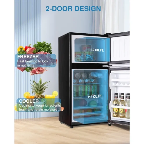 Compact Refrigerator Double Door Mini Fridge with Freezer, 3.5 CU FT Mini Refrigerator with 7 Level Adjustable Thermostat Office - Image 4