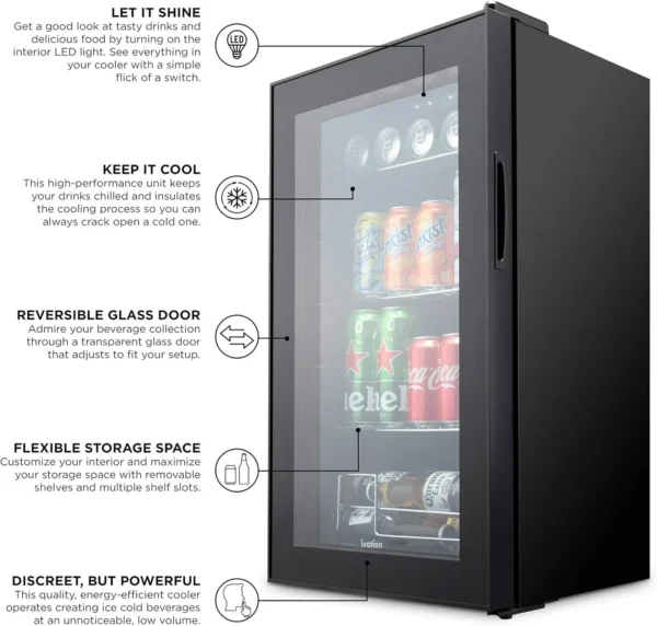 Freestanding Ultra Cool Mini Drink Fridge | Beer, Cocktails, Soda, Juice Cooler for Home - Image 5