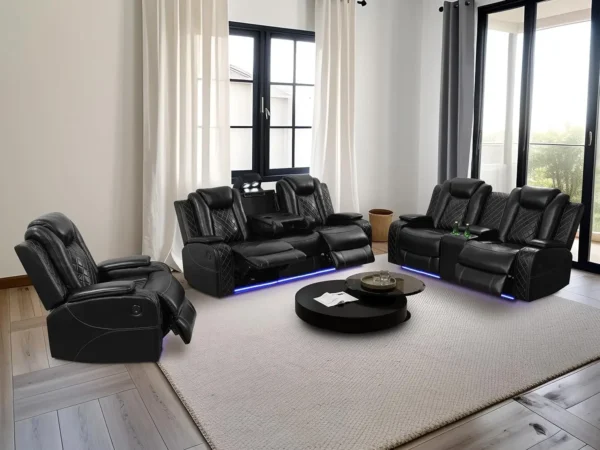 Living Room Set Breathing Leather Sofa Power Recliner Sofa, Cup Holders Storage Console LED Light Wireless Charger, recliner - Image 7