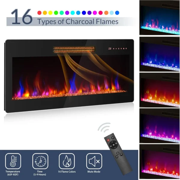 Fireplace TV Stand for TVs Up to 75", LED Light Entertainment Center with 36" Electric Fireplace Heater