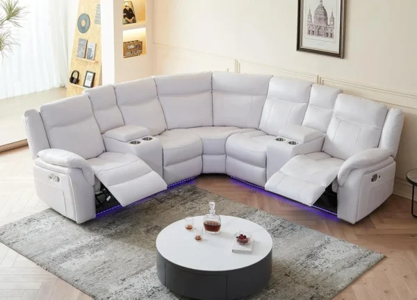 recliner，Manual Recliner Sofa Sectional Couches with LED Light for Living Room, Leather Reclining Corner Sectionals Sofa - Image 8