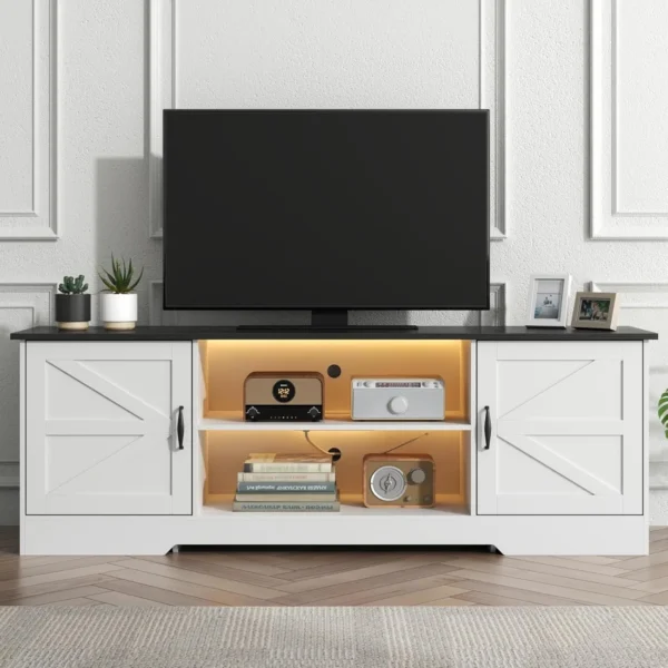 TV Stand for 65 Inch TV with Power Outlet & LED Light, Entertainment Center with Storage Cabinets and Adjustable Shelves - Image 3