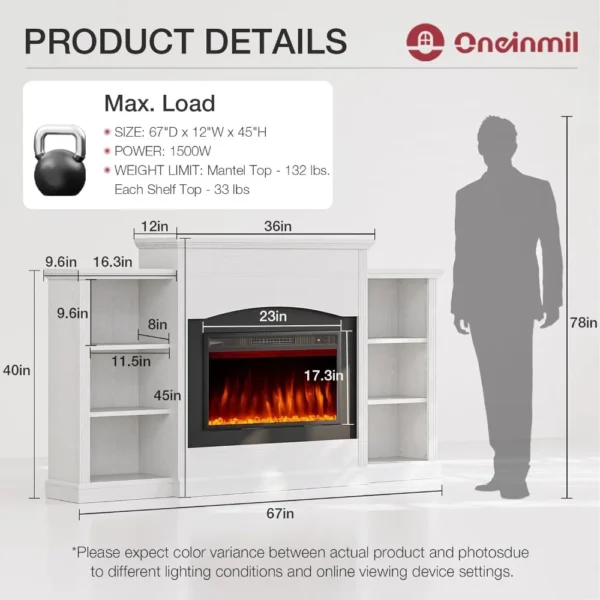 Electric Fireplace with 67" Mantel, Fireplace TV Stand with Storage Shelves, 23'' Multifunctional Fire Places Insert Heater