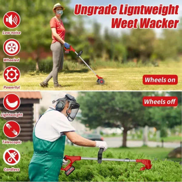 Battery Weed Wacker Cordless Weed Trimmer 21v Lawn Mower Grass Cutter Machine with 3.0ah Li-Ion & 3 Cutting Blade Types