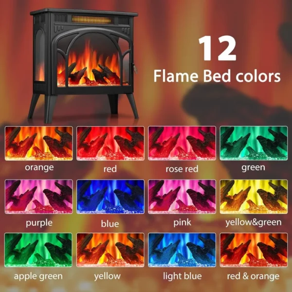 Electric Fireplace Heater Portable Electric Fireplace Stove Heater Indoor,12 Flame Colors,12 Flame Bed Colors,5 Flame Brightness - Image 3