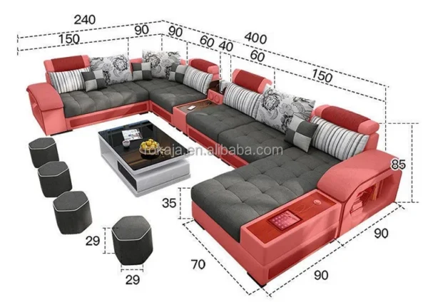 Luxury Multifunctional U-Shaped Sofa Set Fabric Corner Sofa With Usb Speaker Modern Design Living Room Furniture 7 Seater Sofa - Image 6