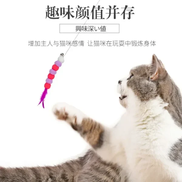 Funny Kitten Cat Teaser Interactive Toy Rod with Bell and Feather Toys for Cats Teaser Interactive Toy Rod Pet Cats Toys Stick - Image 3