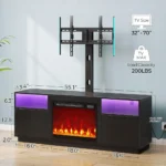 Fireplace TV Stand with Led Lights and Power Outlets, Entertainment Center with Electric Fireplace, wivel TV Stand Mount