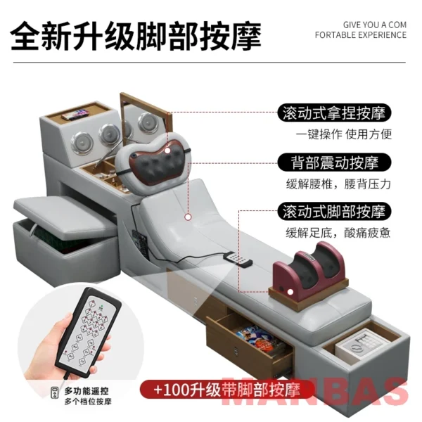 MINGDIBAO Tech Smart Bed - Genuine Leather Upholstery, Multifunctional Bed Frame, Massage, Speaker, Projector and Air Purifier - Image 3